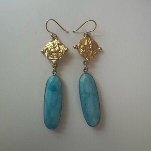 Gold and Blue Dangle Earrings